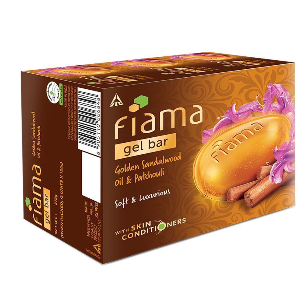 Fiama Golden Sandalwood Oil & Patchouli Gel Bar for Glowing Skin (Pack of 3 Soaps), 375g Buy at Indicrest Image 4