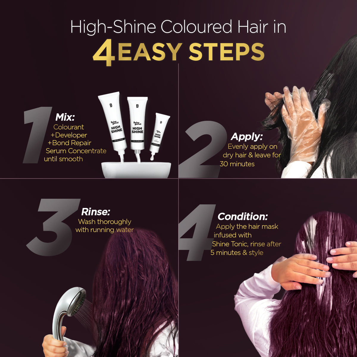 Bblunt High Shine Conditioning Hair Colour Pack of 3, Wine Deep Burgundy Shade 4.20 Pack of 3 - Image 9 - Buy from Indicrest