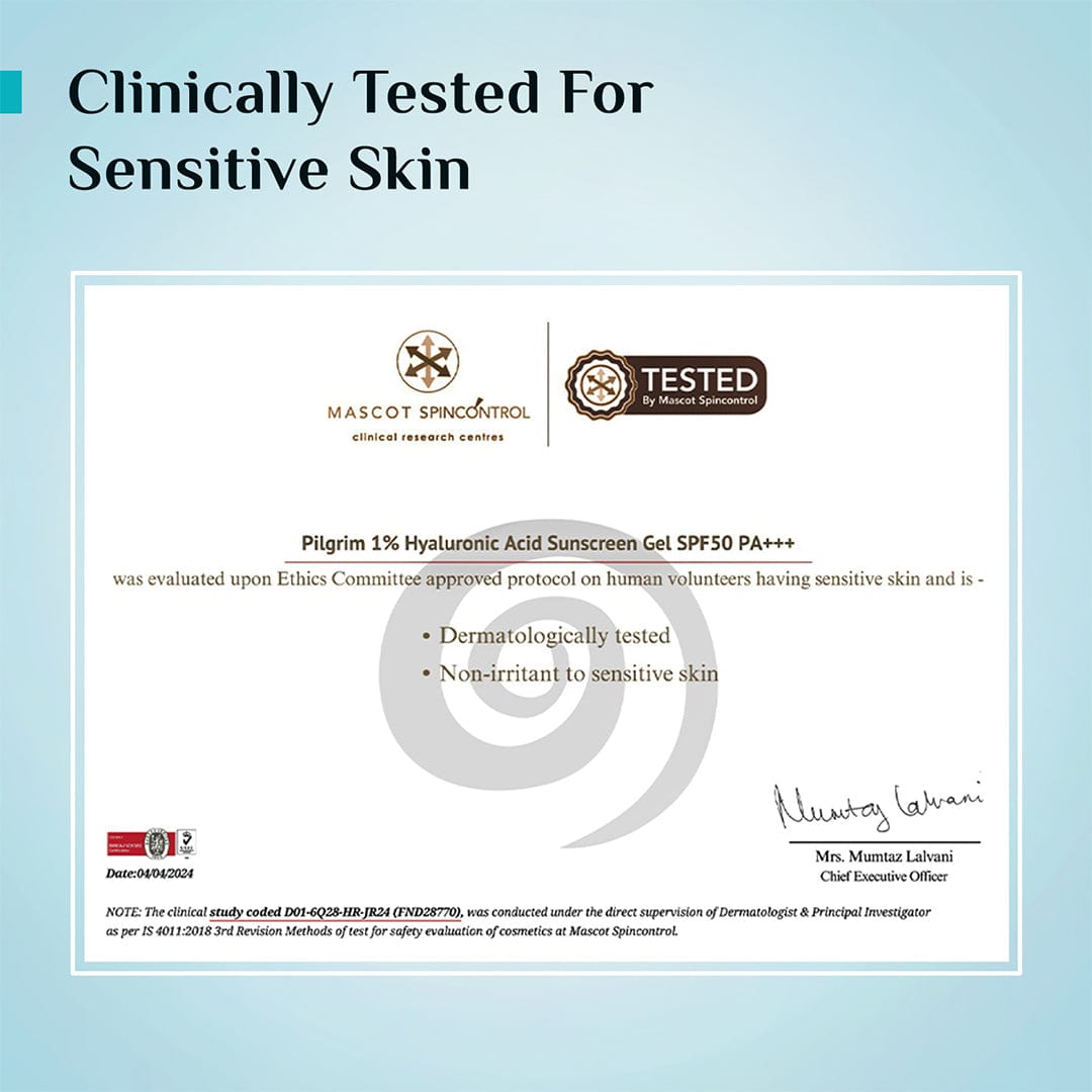 Pilgrim 1% Hyaluronic Acid Aqua Sunscreen Gel SPF 50 PA++++, 50g - Image 9 - Buy from Indicrest