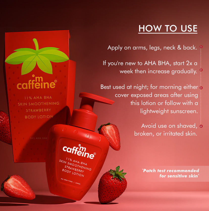 Mcaffeine 11% AHA BHA Strawberry Body Lotion for Skin Smoothening, 200ml - Image 9 - Buy from Indicrest