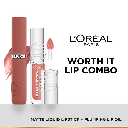 L'Oreal Paris Worth it Lip Kit - The Alia Shade in a Matte Liquid Lipstick & Plumping Lip Oil Combo, 2 pieces Buy at Indicrest