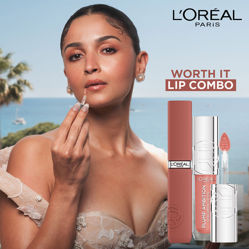 L'Oreal Paris Worth it Lip Kit - The Alia Shade in a Matte Liquid Lipstick & Plumping Lip Oil Combo, 2 pieces Buy at Indicrest Image 3