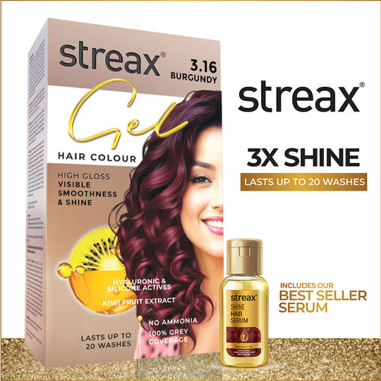 Streax Gel Hair Colour With 100% Grey Coverage & No Ammonia - 3.16 Burgundy, 150ml Buy at Indicrest