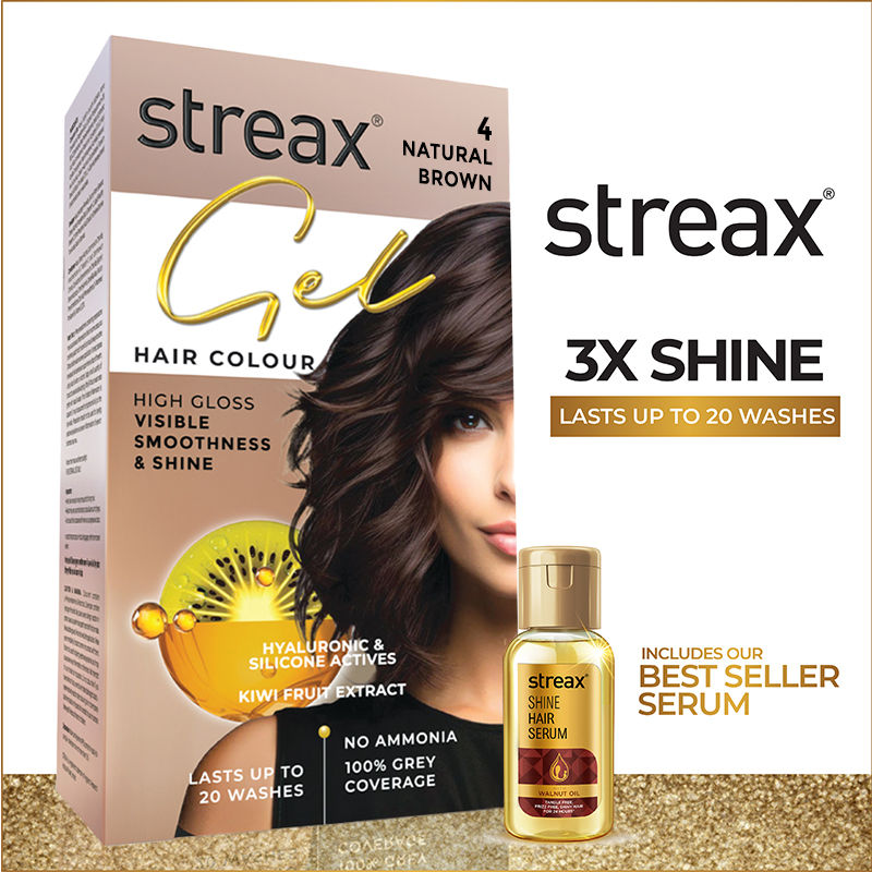 Streax Gel Hair Colour With 100% Grey Coverage & No Ammonia - 4 Natural Brown, 150ml Buy at Indicrest