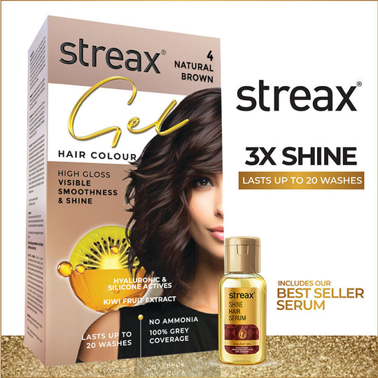 Streax Gel Hair Colour With 100% Grey Coverage & No Ammonia - 4 Natural Brown, 150ml Buy at Indicrest