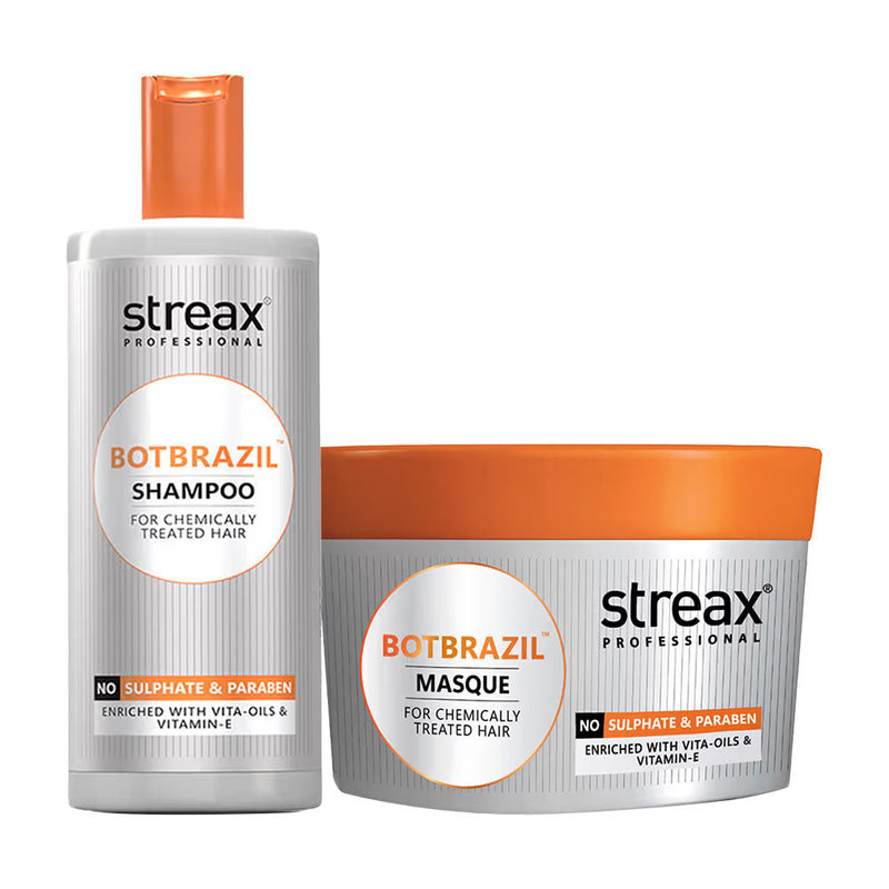 Streax Professional BotBrazil Nourishing Combo Shampoo, 300ml + Mask, 200ml Combo, 2 pieces Buy at Indicrest
