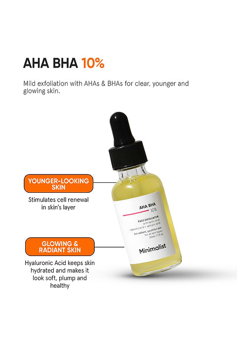 Minimalist AHA BHA 10% Face Exfoliator For Exfoliator  Younger and Glowing Skin, 30ml - Image 2 - Buy from Indicrest
