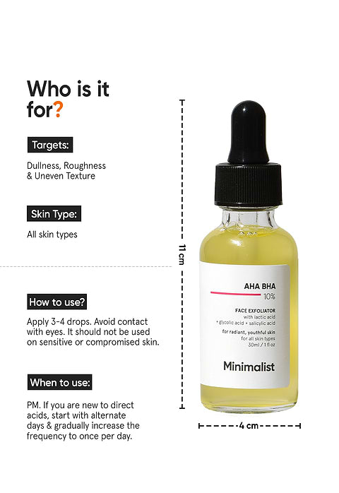 Minimalist AHA BHA 10% Face Exfoliator For Exfoliator  Younger and Glowing Skin, 30ml - Image 3 - Buy from Indicrest
