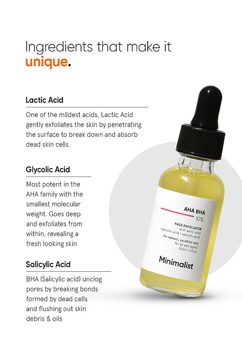 Minimalist AHA BHA 10% Face Exfoliator For Exfoliator  Younger and Glowing Skin, 30ml - Image 4 - Buy from Indicrest