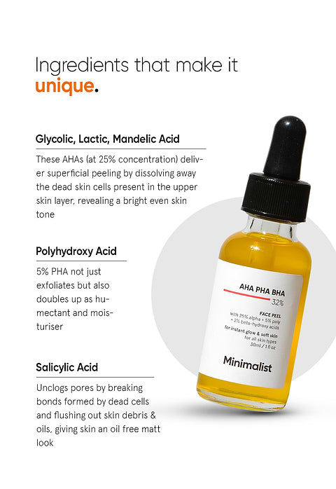 Minimalist AHA PHA BHA 32% Face Peel For Weekend Exfoliating Facial, 10ml - Image 4 - Buy from Indicrest