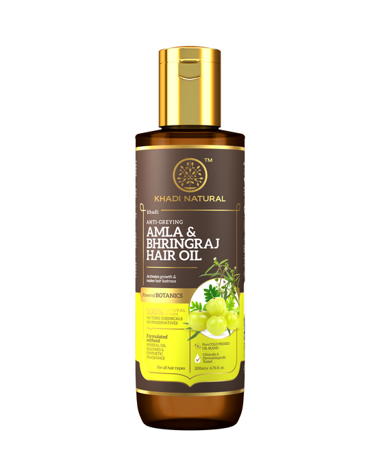 Khadi Natural Amla & Bhringraj Hair Oil - Mineral Oil, Silicones, Synthetic Fragrance Free - 200ml - Buy from Indicrest