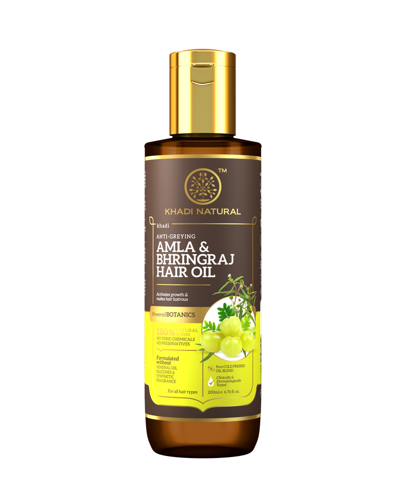 Khadi Natural Amla & Bhringraj Hair Oil - Mineral Oil, Silicones, Synthetic Fragrance Free - 200ml - Buy from Indicrest
