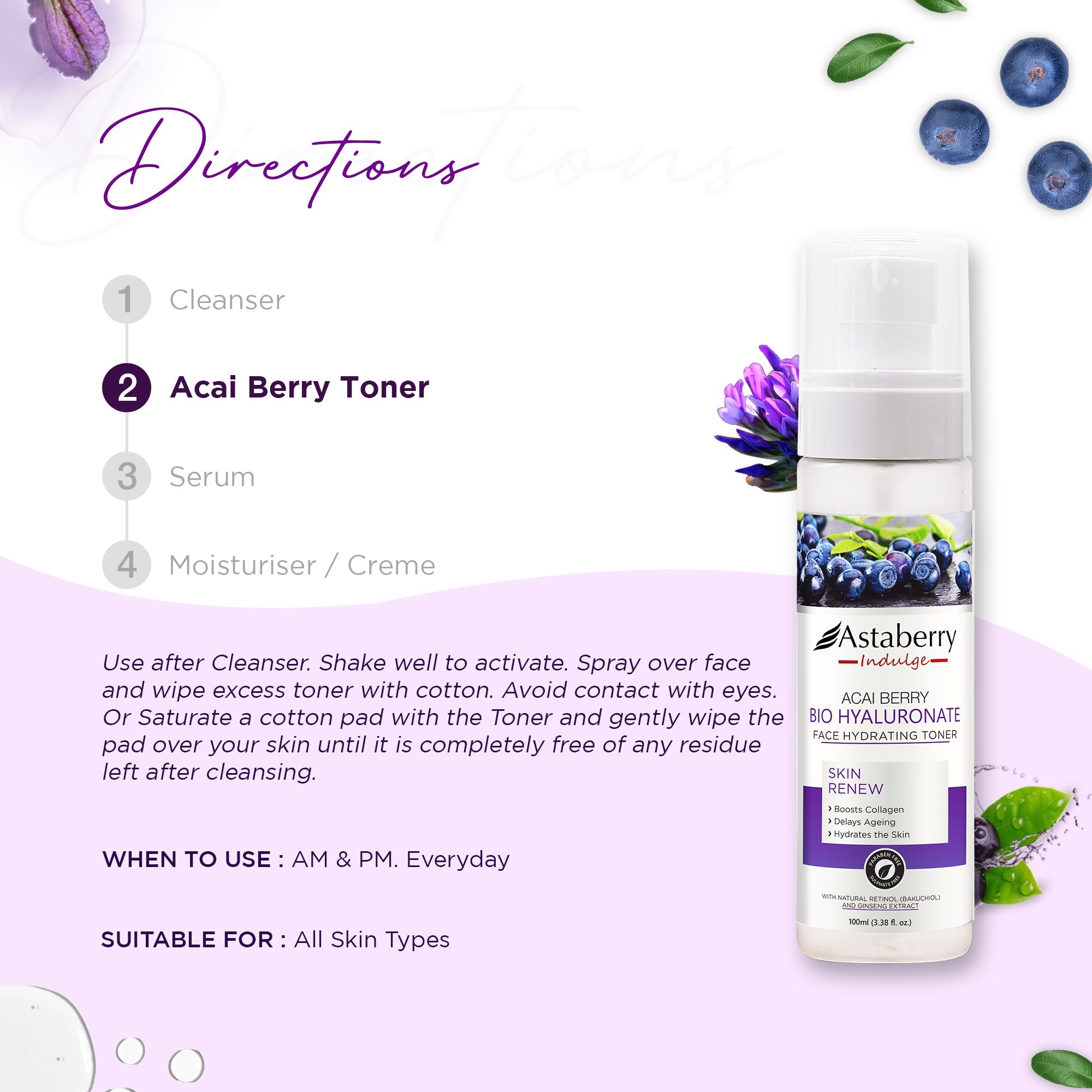 Astaberry Acai Berry Bio Hyaluronate Face Toner - Image 6 - Buy from Indicrest