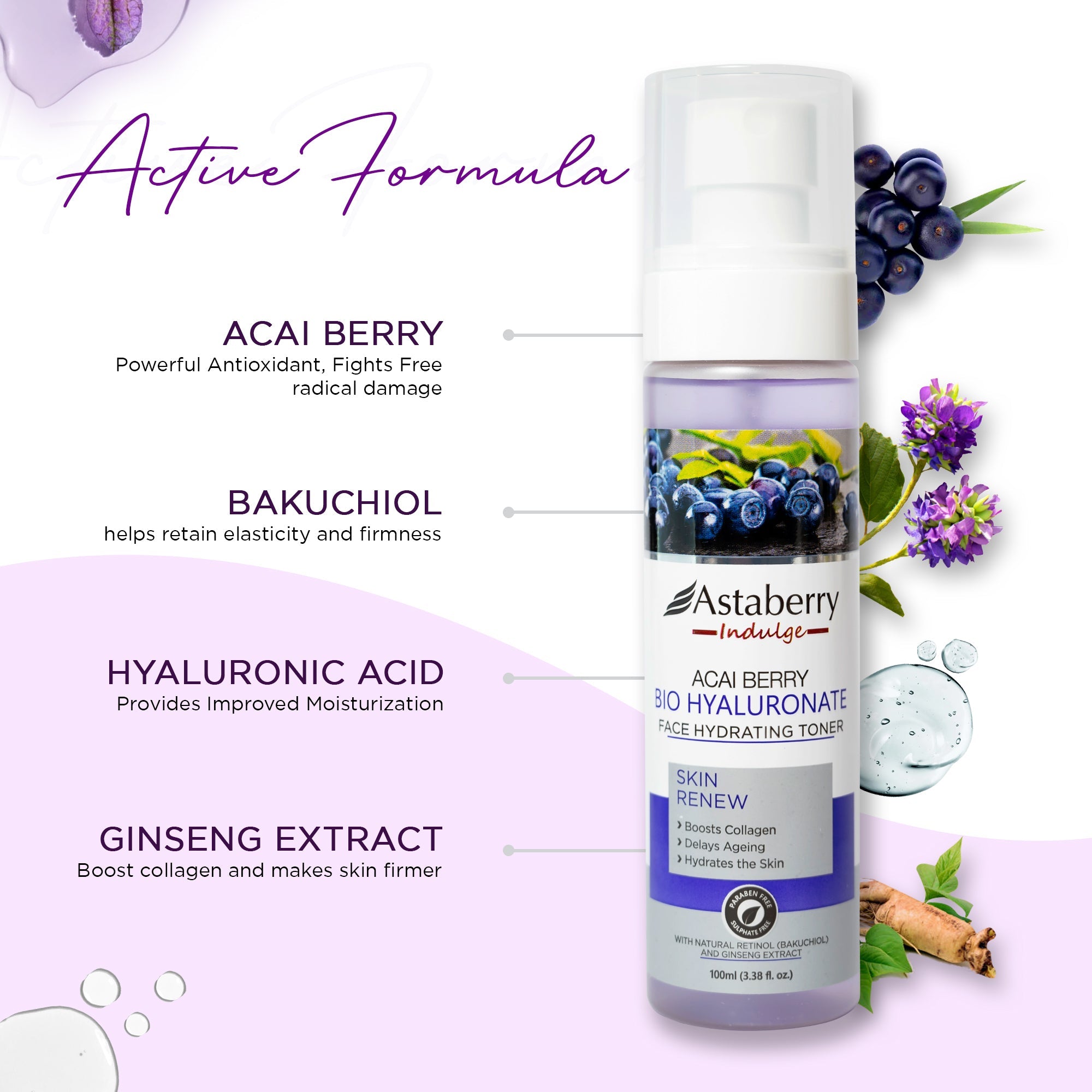 Astaberry Acai Berry Bio Hyaluronate Face Toner - Image 5 - Buy from Indicrest