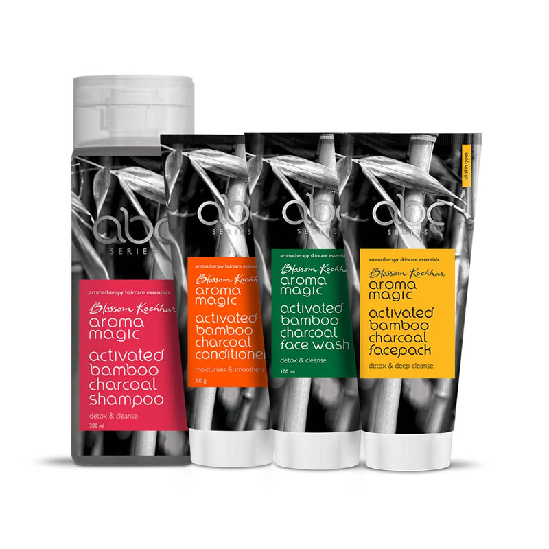 Aroma Magic Charcoal Regime, Activated Bamboo Charcoal Face Wash 100ml + Activated Bamboo Charcoal Face Pack 100g + Activated Bamboo Charcoal Shampoo 200ml + Activated Bamboo Charcoal Conditioner 200ml - Buy from Indicrest
