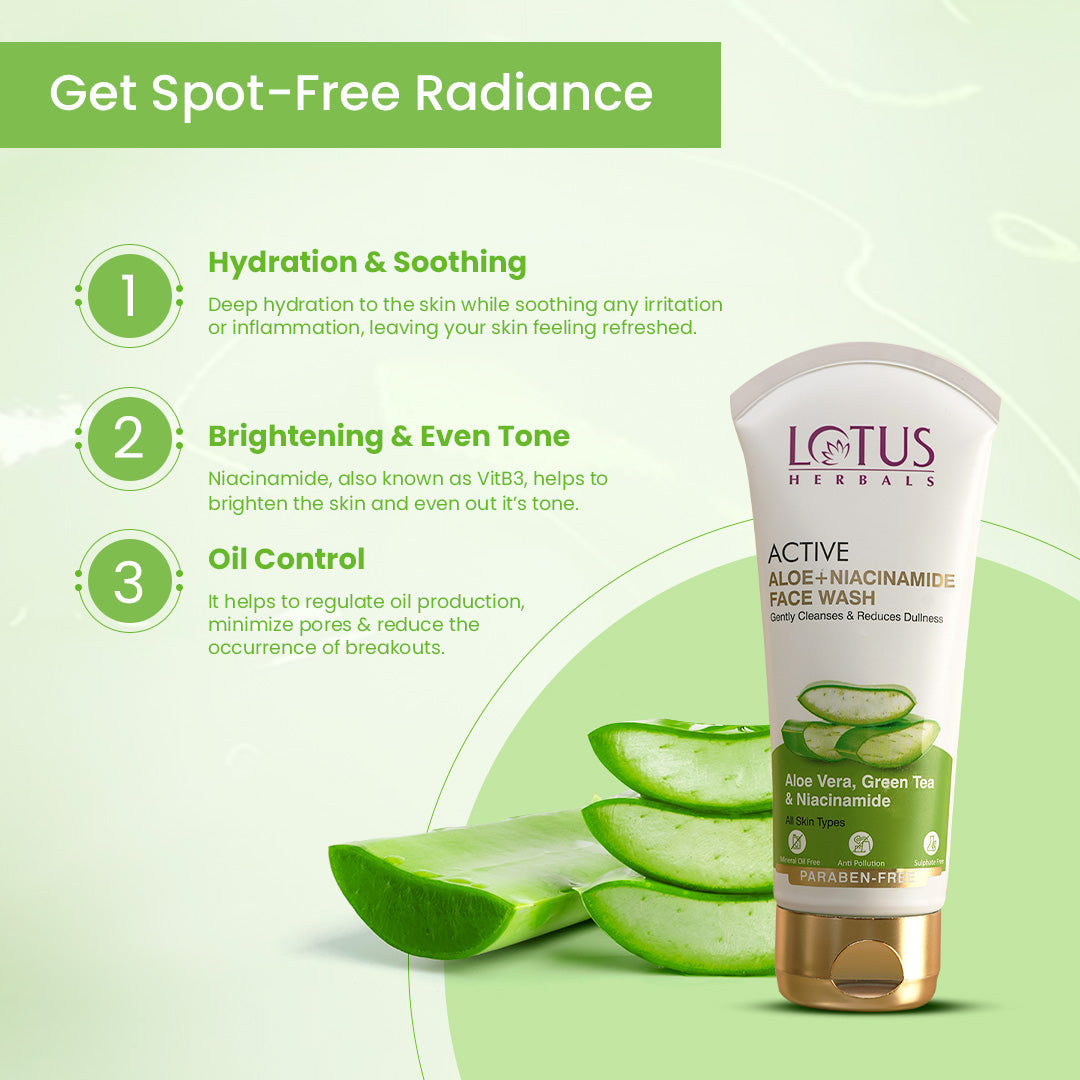 Lotus Herbals Active Aloe + Niacinamide Face Wash, 2 X 100g