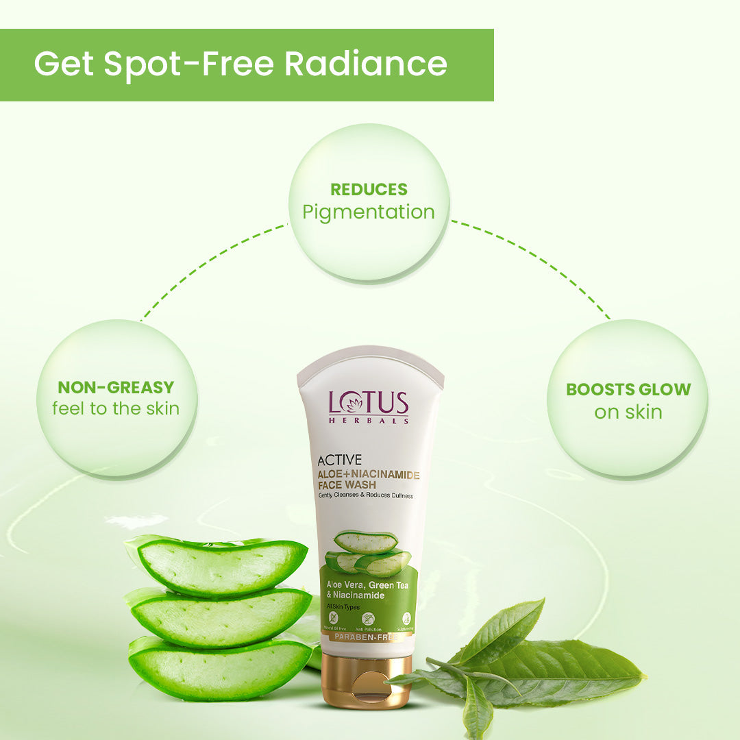 Lotus Herbals Active Aloe + Niacinamide Face Wash, 2 X 100g