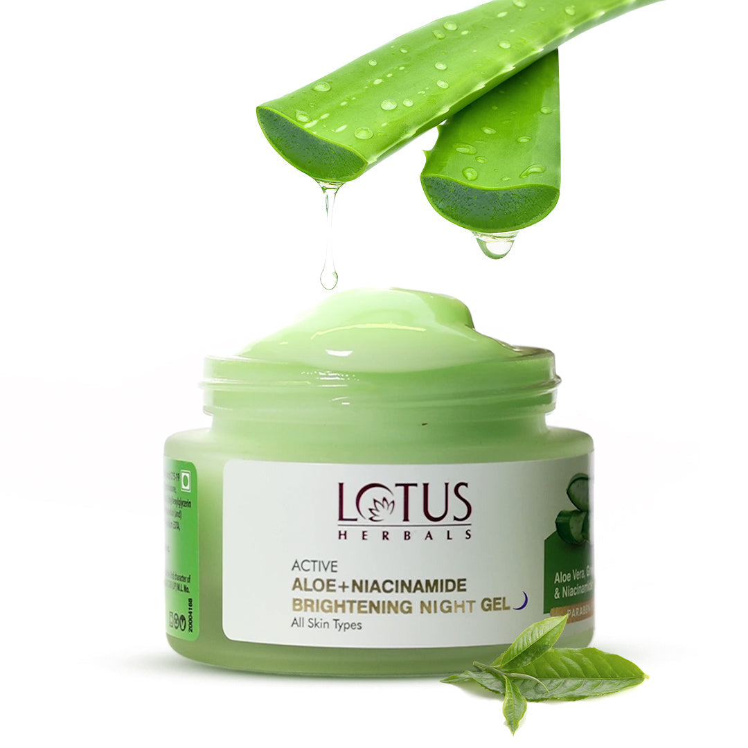 Lotus Herbals Active Aloe + Niacinamide Calm & Brighten Night Gel, 50g