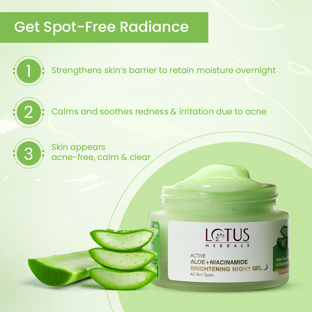 Lotus Herbals Active Aloe + Niacinamide Calm & Brighten Night Gel, 50g