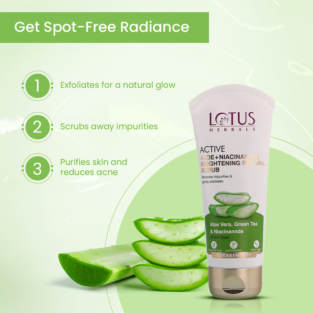 Lotus Herbals Active Aloe Exfoliate and Hydrate Combo, Scrub 100g + Gel 50g