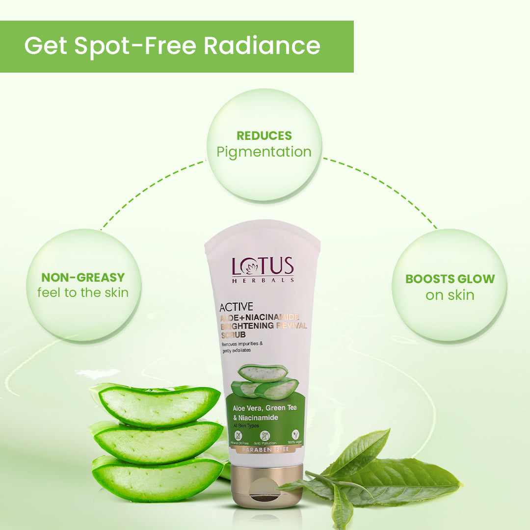 Lotus Herbals Active Aloe + Niacinamide Brightening Revival Scrub Pack of 2, 2 X 100g