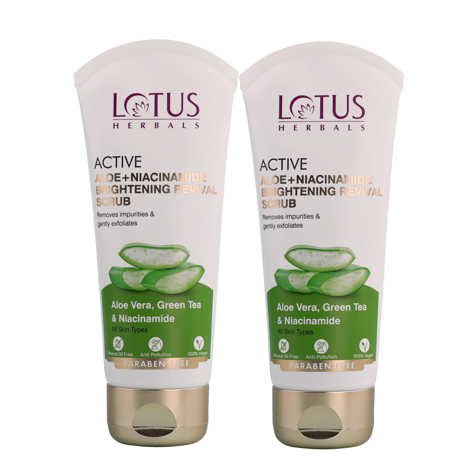 Lotus Herbals Active Aloe + Niacinamide Brightening Revival Scrub Pack of 2, 2 X 100g