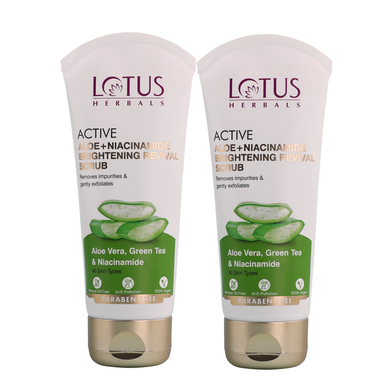 Lotus Herbals Active Aloe + Niacinamide Brightening Revival Scrub Pack of 2, 2 X 100g