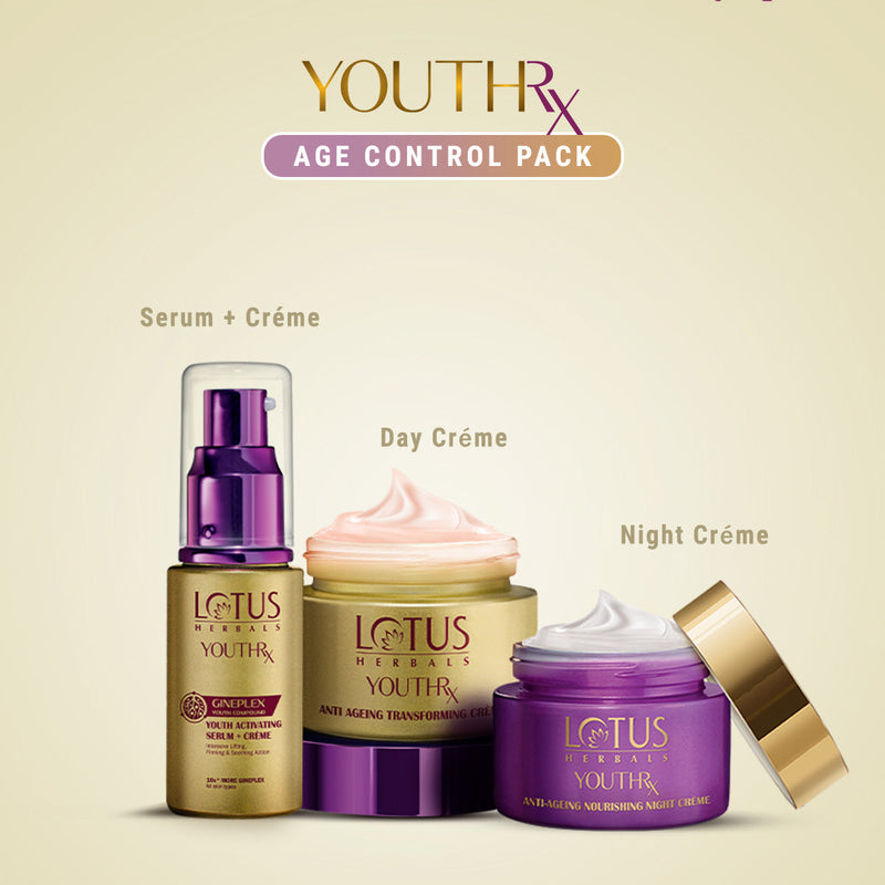 Lotus Herbals YouthRx Age Control Pack, Serum + Creme 30ml + Day Creme 50g + Night Creme 50g