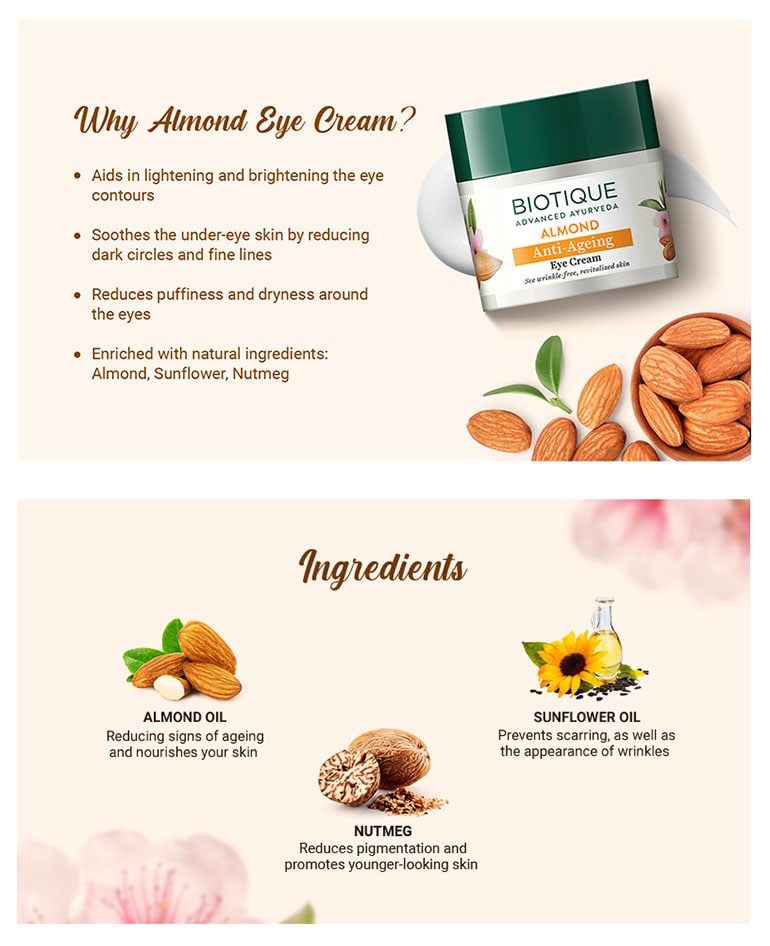 Biotique Almond Anti-Ageing Eye Cream, 20g - Image 4 - Buy from Indicrest