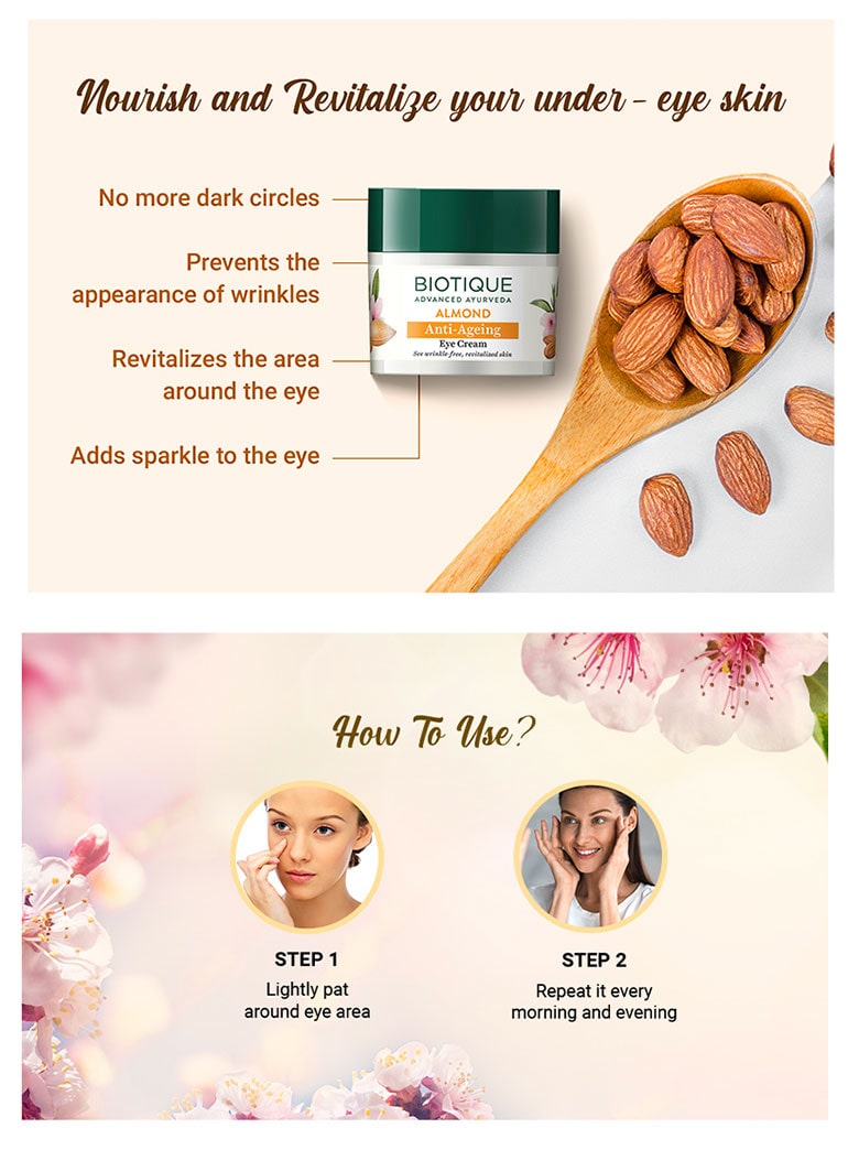 Biotique Almond Anti-Ageing Eye Cream, 15g - Image 5 - Buy from Indicrest