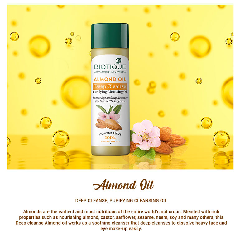Biotique Almond Oil Deep Cleanse Purifying Cleansing Oil, 120ml - Image 3 - Buy from Indicrest