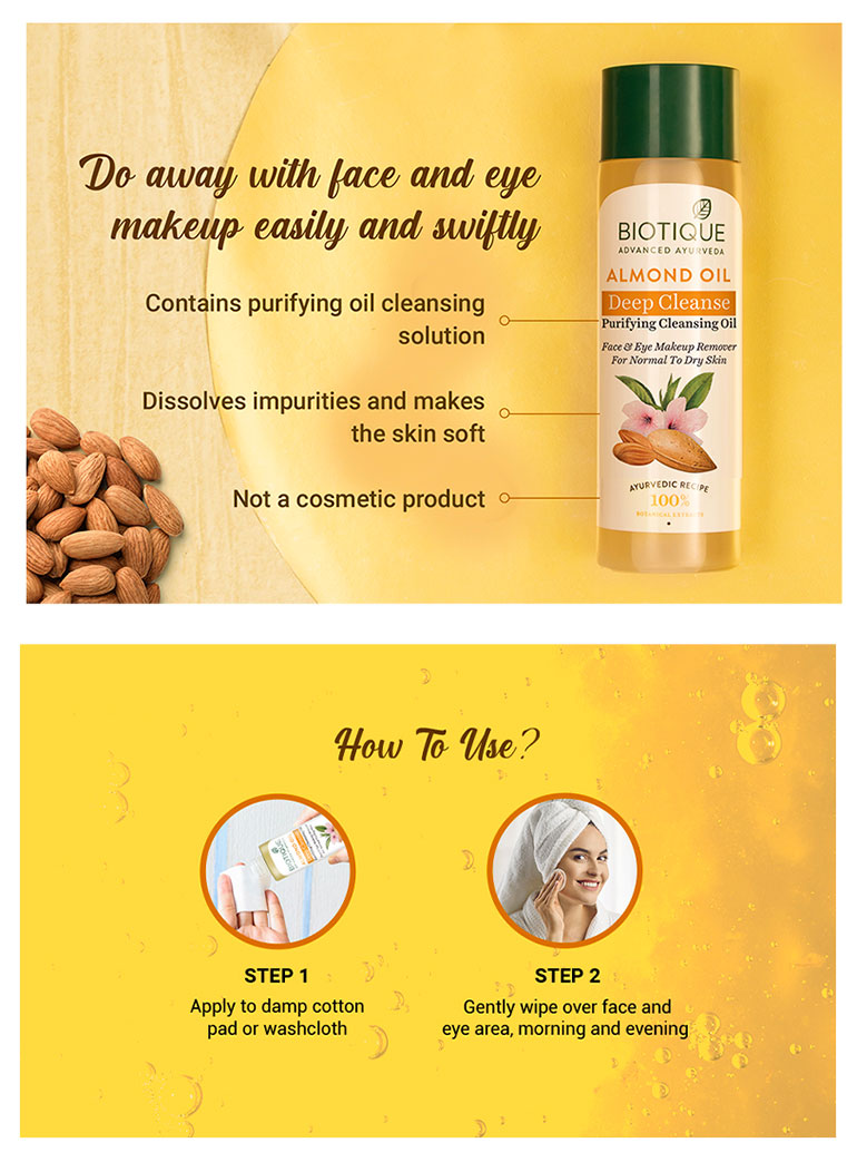 Biotique Almond Oil Deep Cleanse Purifying Cleansing Oil, 120ml - Image 5 - Buy from Indicrest