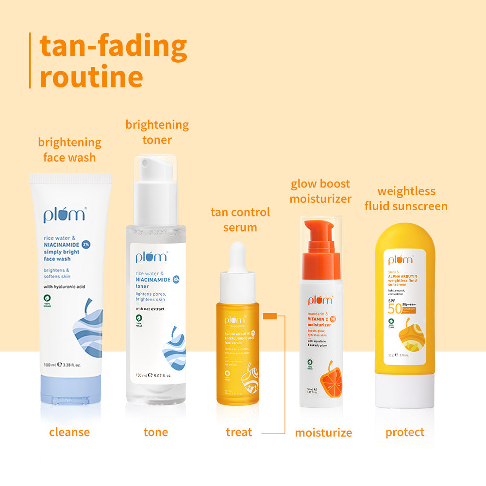 Plum 2% Alpha Arbutin & Hyaluronic Acid Tan Fading Face Serum | Reduces Tan In 14 Days |Suitable For Sensitive Skin | Dermat-Tested, 30ml