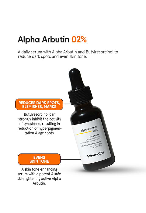 Minimalist Alpha Arbutin 2% Face Serum For Reduces Dark Spots, Marks &amp; Evens Skin Tone, 30ml - Image 3 - Buy from Indicrest