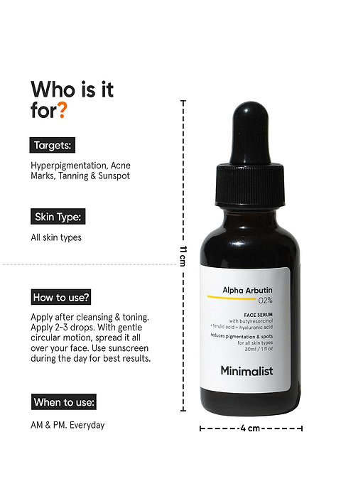 Minimalist Alpha Arbutin 2% Face Serum For Reduces Dark Spots, Marks &amp; Evens Skin Tone, 30ml - Image 4 - Buy from Indicrest