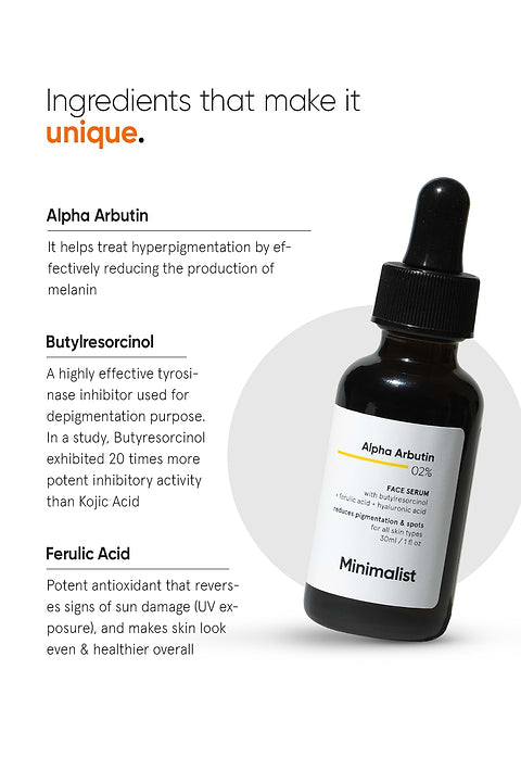 Minimalist Alpha Arbutin 2% Face Serum For Reduces Dark Spots, Marks &amp; Evens Skin Tone, 30ml - Image 5 - Buy from Indicrest