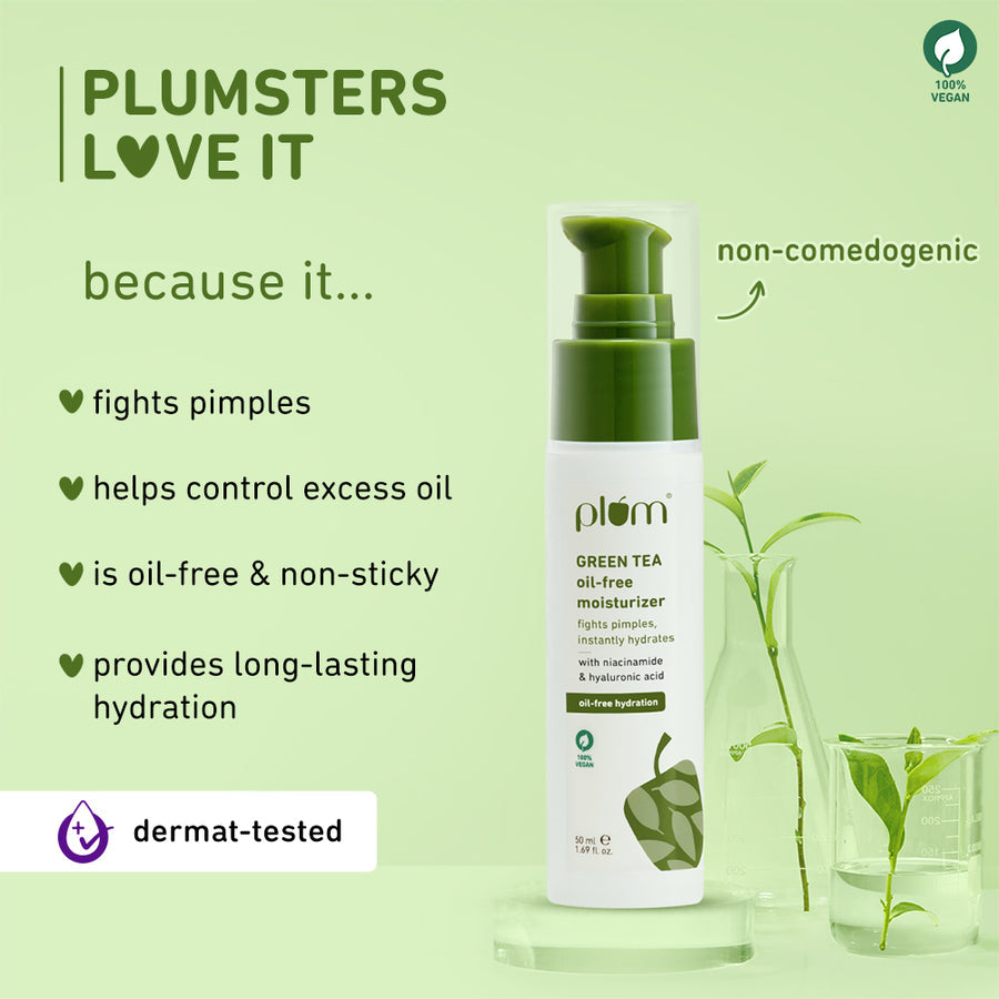 Plum Green Tea Oil-Free Moisturizer for Oily Skin | Fights Acne & Controls Oil | Non-Comedogenic | Dermat-Tested, 50ml