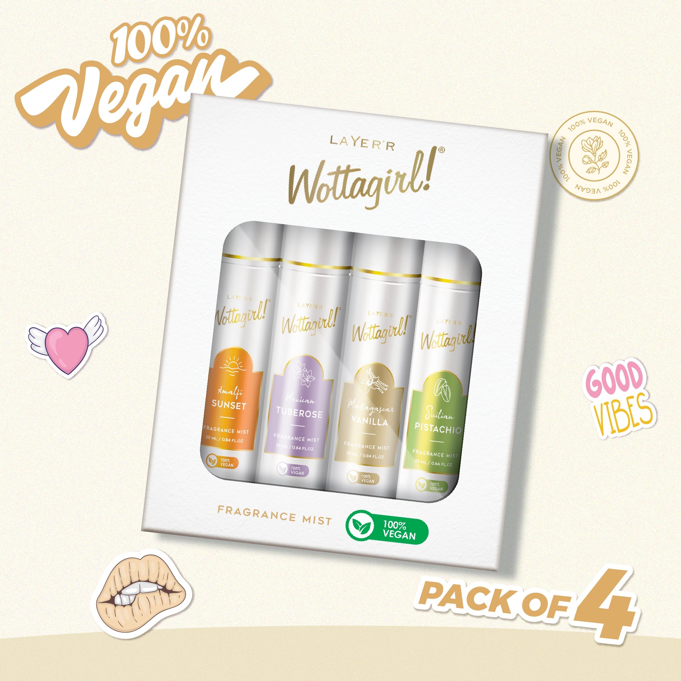 Wottagirl Wottagirl Vegan Fragrance Mist Discovery Set (4 x 25ml) - Travel Size Long-Lasting Perfume Gift Pack - Image 2 - Buy from Indicrest