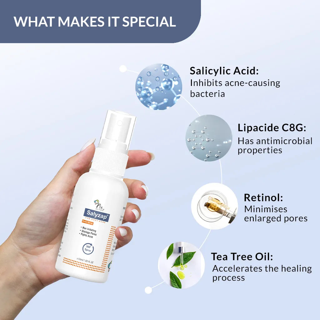 Fixderma Salyzap Spray for Body Acne | Effective spray for all-round treatment of body acne, 50ml - Image 4 - Buy from Indicrest