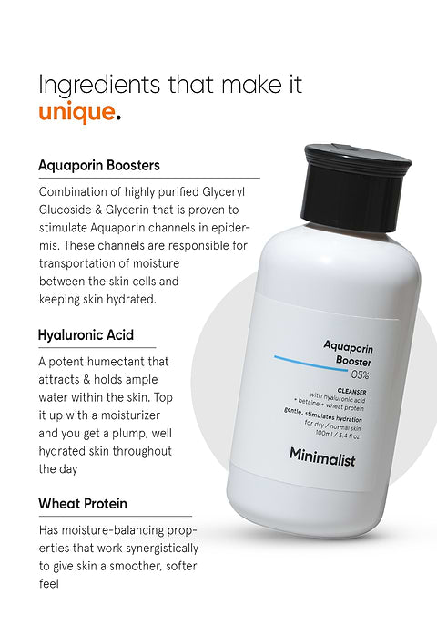 Minimalist Aquaporin Booster 5% Cleanser For Stimulates hydration &amp; cleans without drying, 100ml - Image 4 - Buy from Indicrest