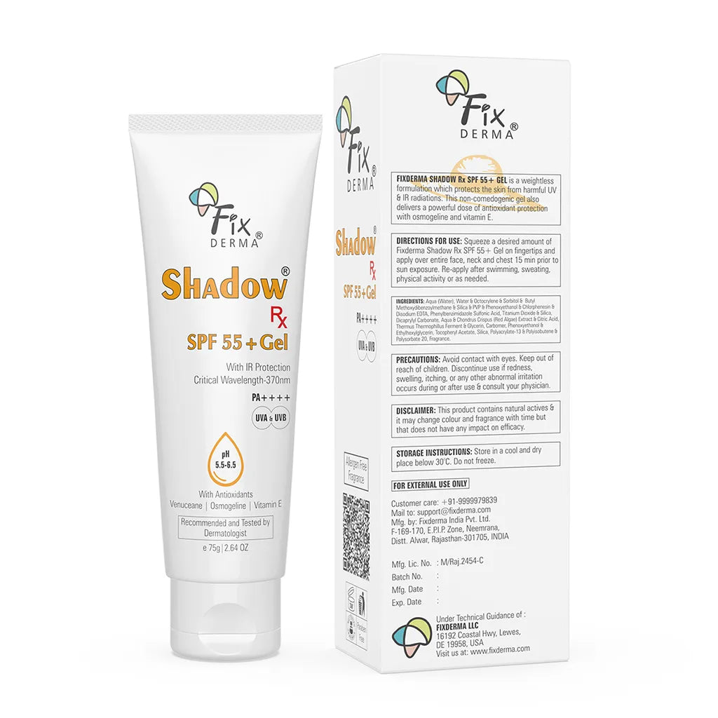 Fixderma Shadow Rx SPF 55+ Gel | Lightweight SPF 55+ protection for oily & acne-prone skin, 75g - Image 9 - Buy from Indicrest