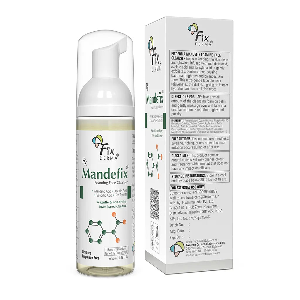 Fixderma Mandefix Foaming Face Cleanser | A mild exfoliating cleanser for acne prone skin, 50ml - Image 8 - Buy from Indicrest