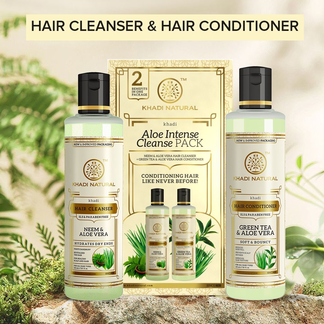 Khadi Natural Aloe Intense Cleanse  Pack of 2 Hair Care Combo of Cleanser & Conditioner - 210ml Each - Image 5 - Buy from Indicrest