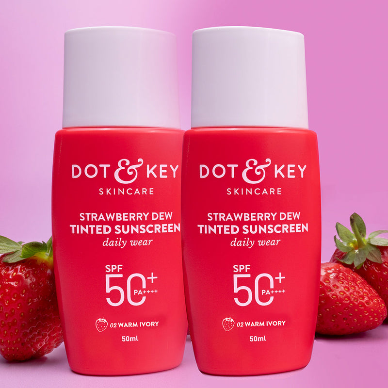 Dot & Key Strawberry Dew Tinted Sunscreen SPF 50+, Warm Ivory- Pack of 2, (50ml) Buy at Indicrest