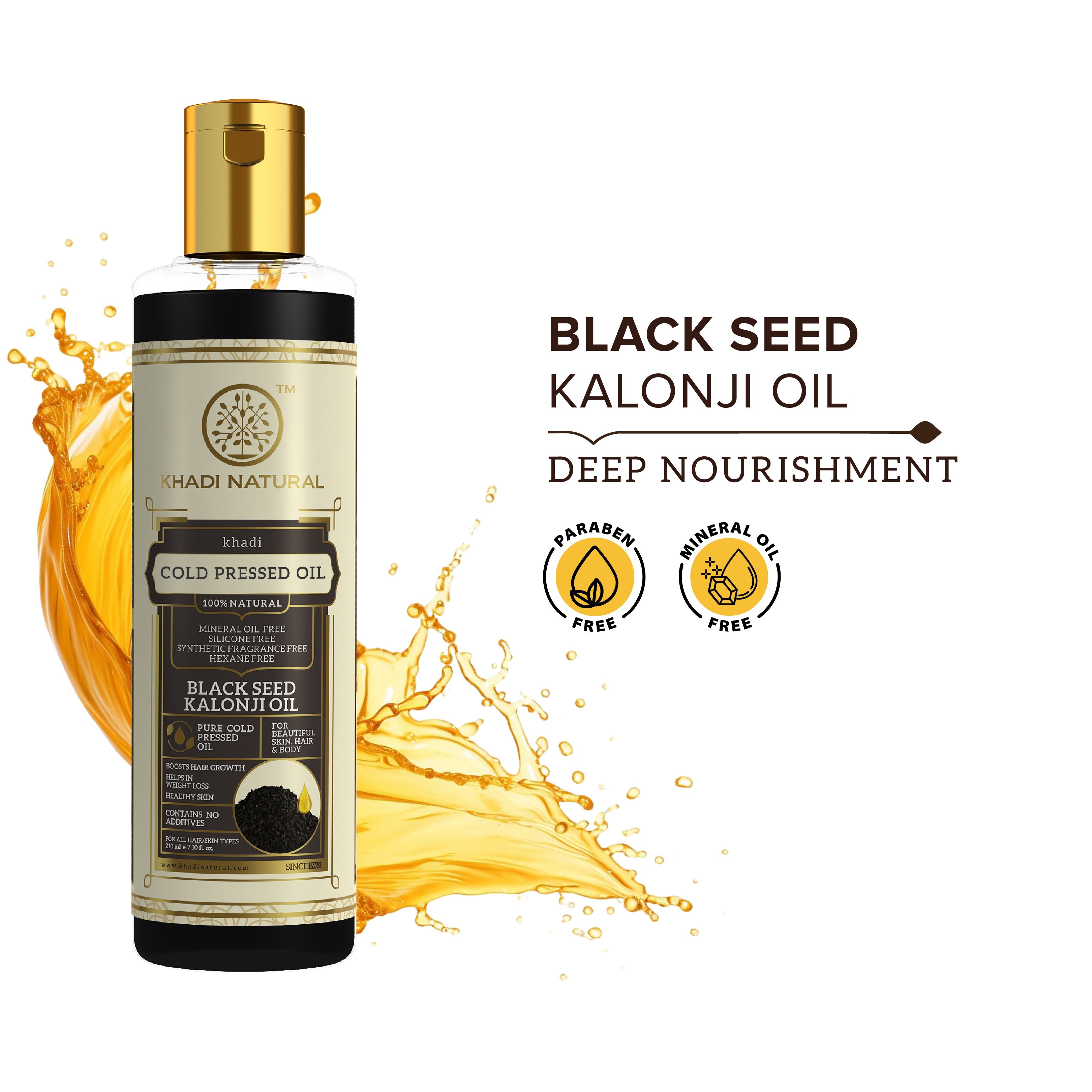 Khadi Natural Pure Black Seed Kalonji Cold Pressed Oil - 100% Natural - 100ml Sale - Image 3 - Buy from Indicrest