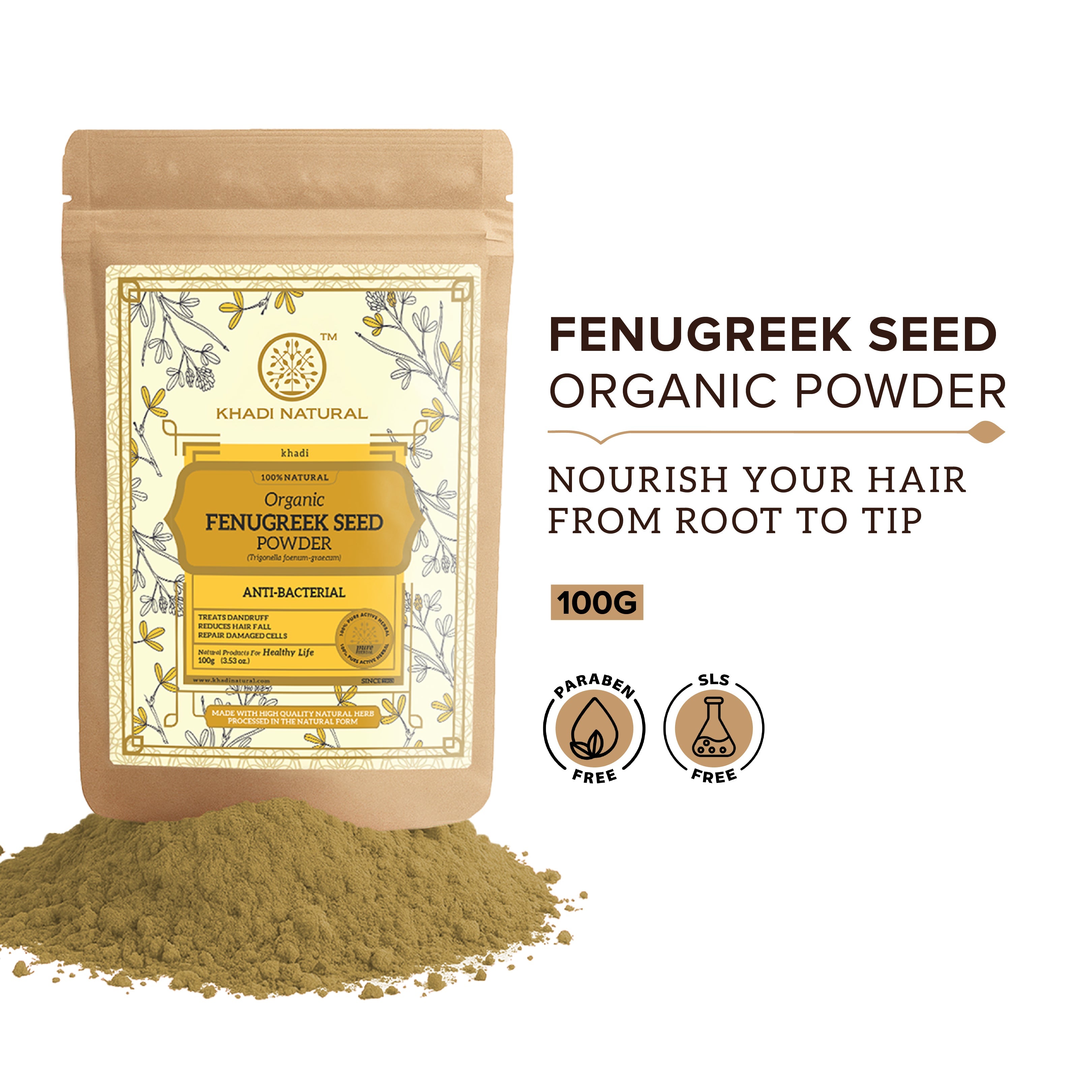 Khadi Natural Organic Fenugreek Seed Powder For Hair Care 100% Natural - 100gm - Image 7 - Buy from Indicrest