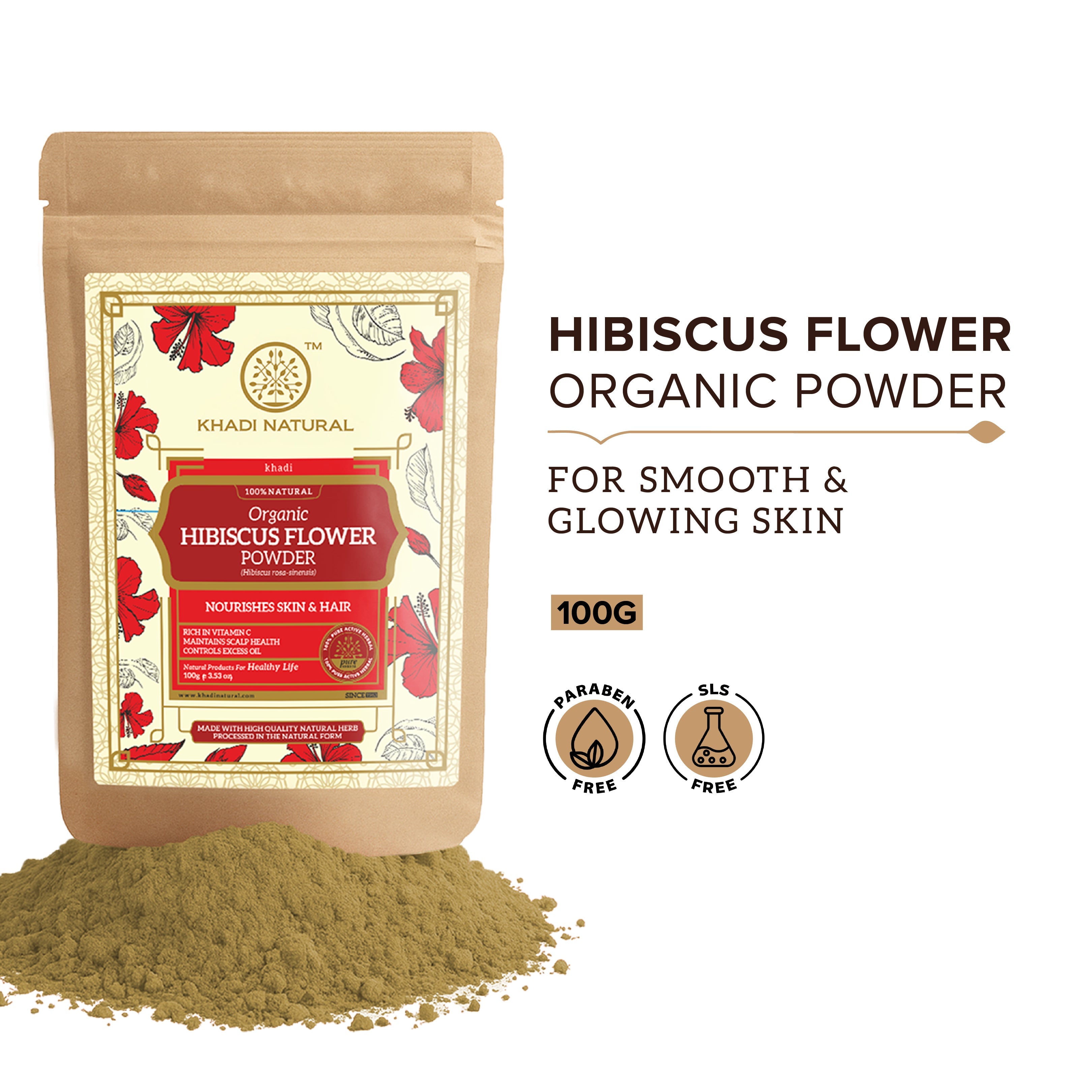 Khadi Natural Organic Hibiscus Flower Powder For Hair - 100% Natural - 100gm - Image 7 - Buy from Indicrest