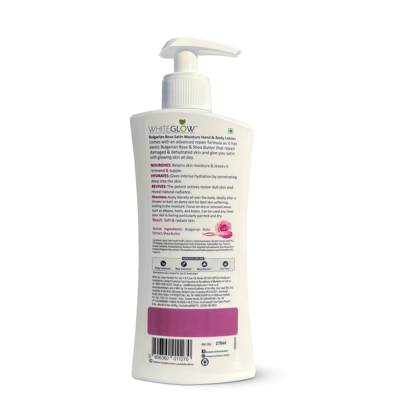 Lotus Herbals WhiteGlow Satin Moisture Hand & Body Lotion, 270ml