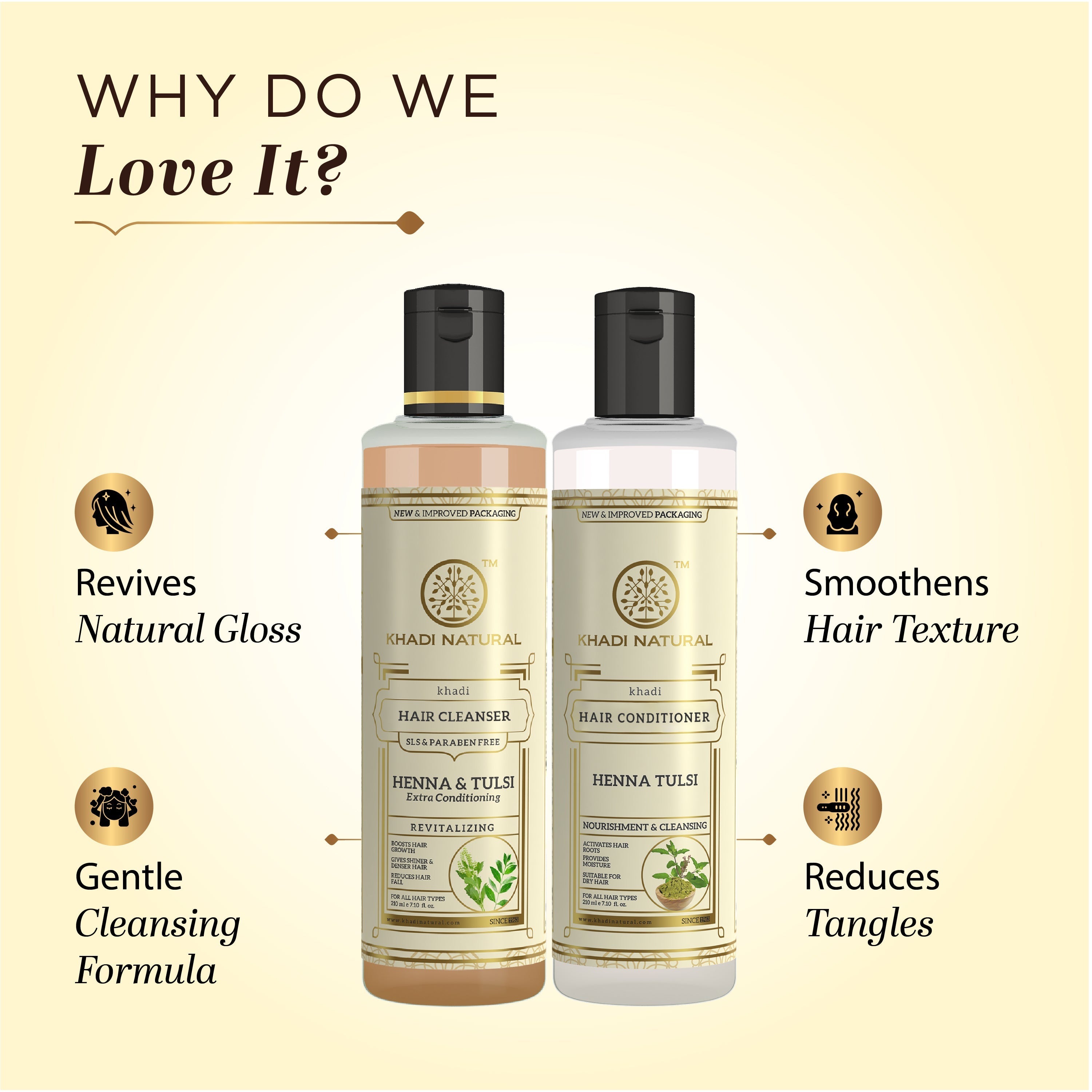 Khadi Natural Henna Tulsi Extra Conditioning Hair Cleanser (SLS & Paraben Free) & Henna Tulsi Hair Conditioner Combo Pack of 2 – 210ml Each - Image 2 - Buy from Indicrest