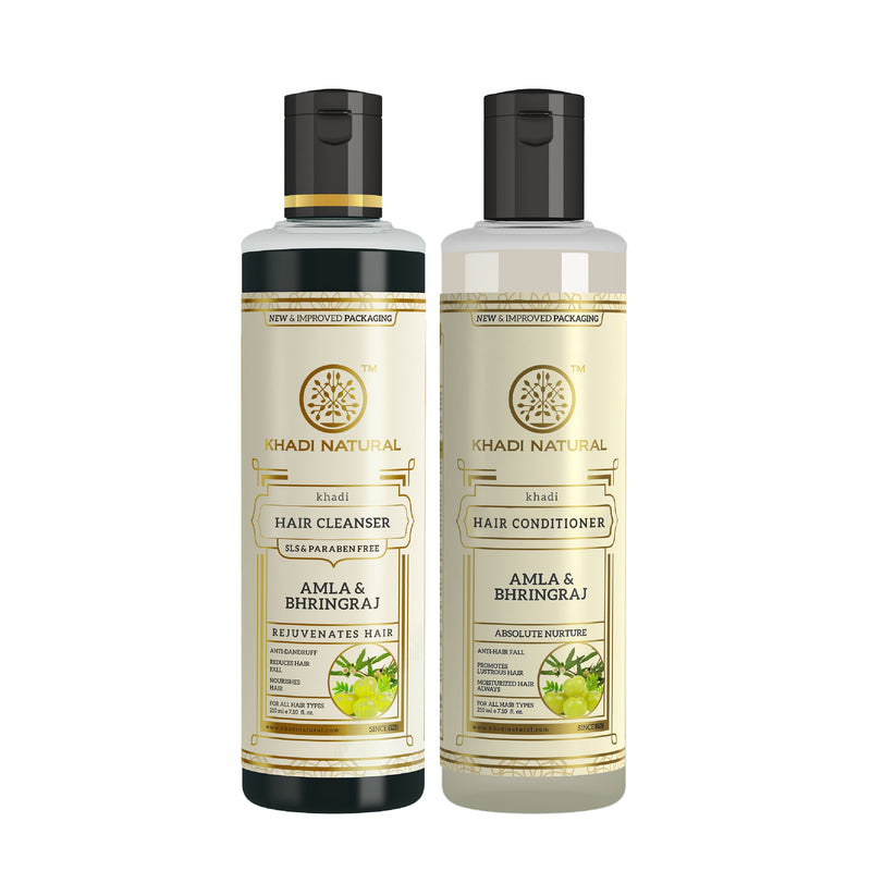 Khadi Natural Amla & Bhringraj Hair Cleanser SLS & Paraben Free Amla & Bhringraj Hair Conditioner Combo Pack of 2 - 210ml Each - Buy from Indicrest